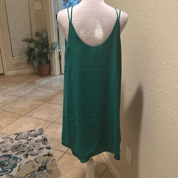 Krisa Size S Strappy Layered Slip Dress Solid Emerald Green Party Cocktail Mini - Picture 6 of 10